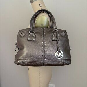 Michael Kors Leather Astor Studded Satchel Gunmetal Large Handbag
